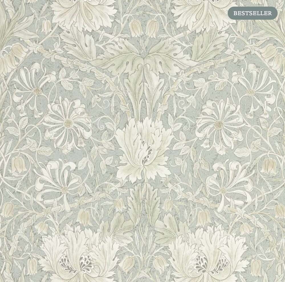 NEW Morris & Co Pure Honeysuckle Tulip Wallpaper Grey Blue 216525 William Morris